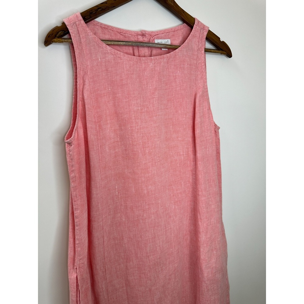 J. Jill Love Linen Shift Dress Pockets Sleeveless Button Bottom Coral Medium - Picture 3 of 11